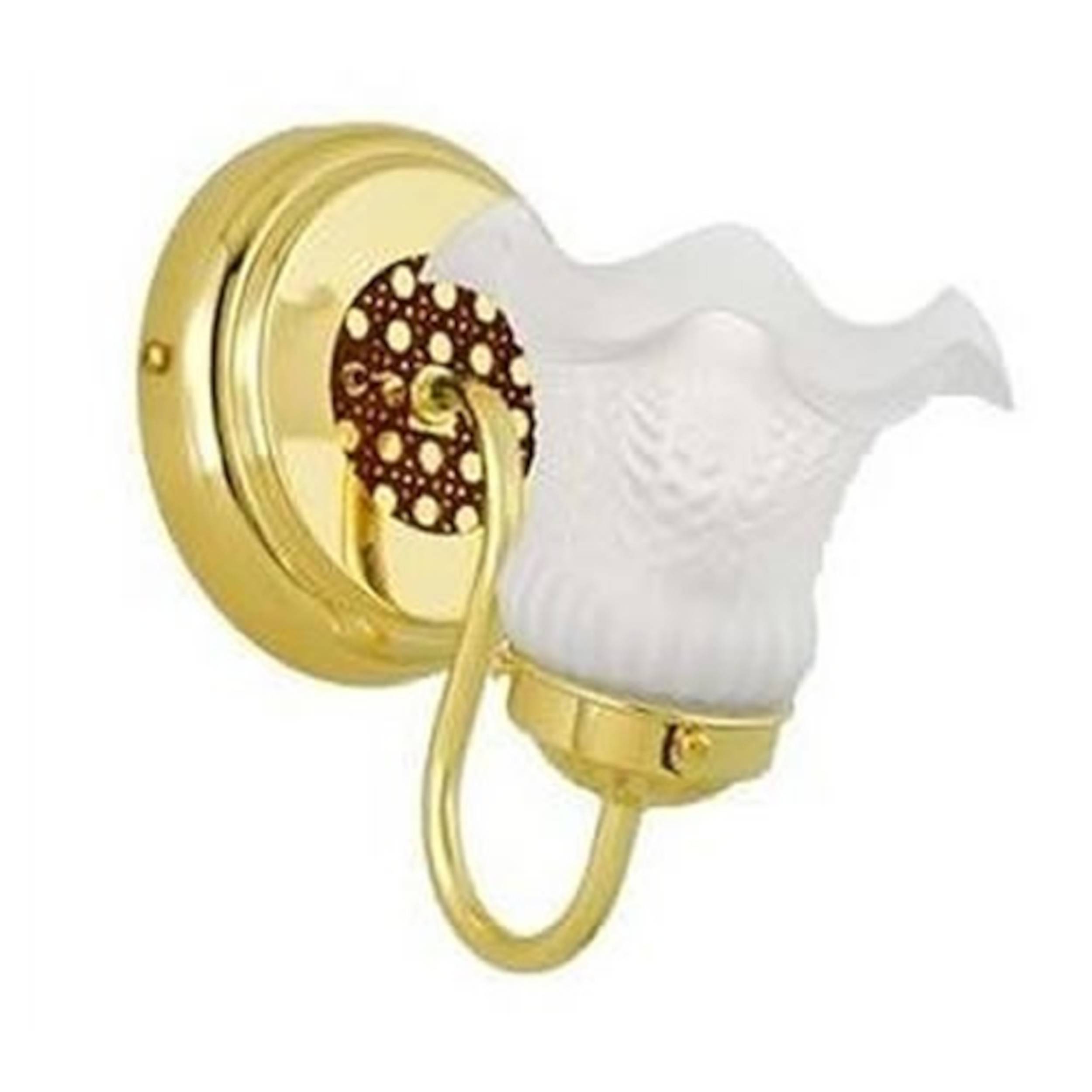 Wandleuchte Rattan Messing poliert / Opalglas