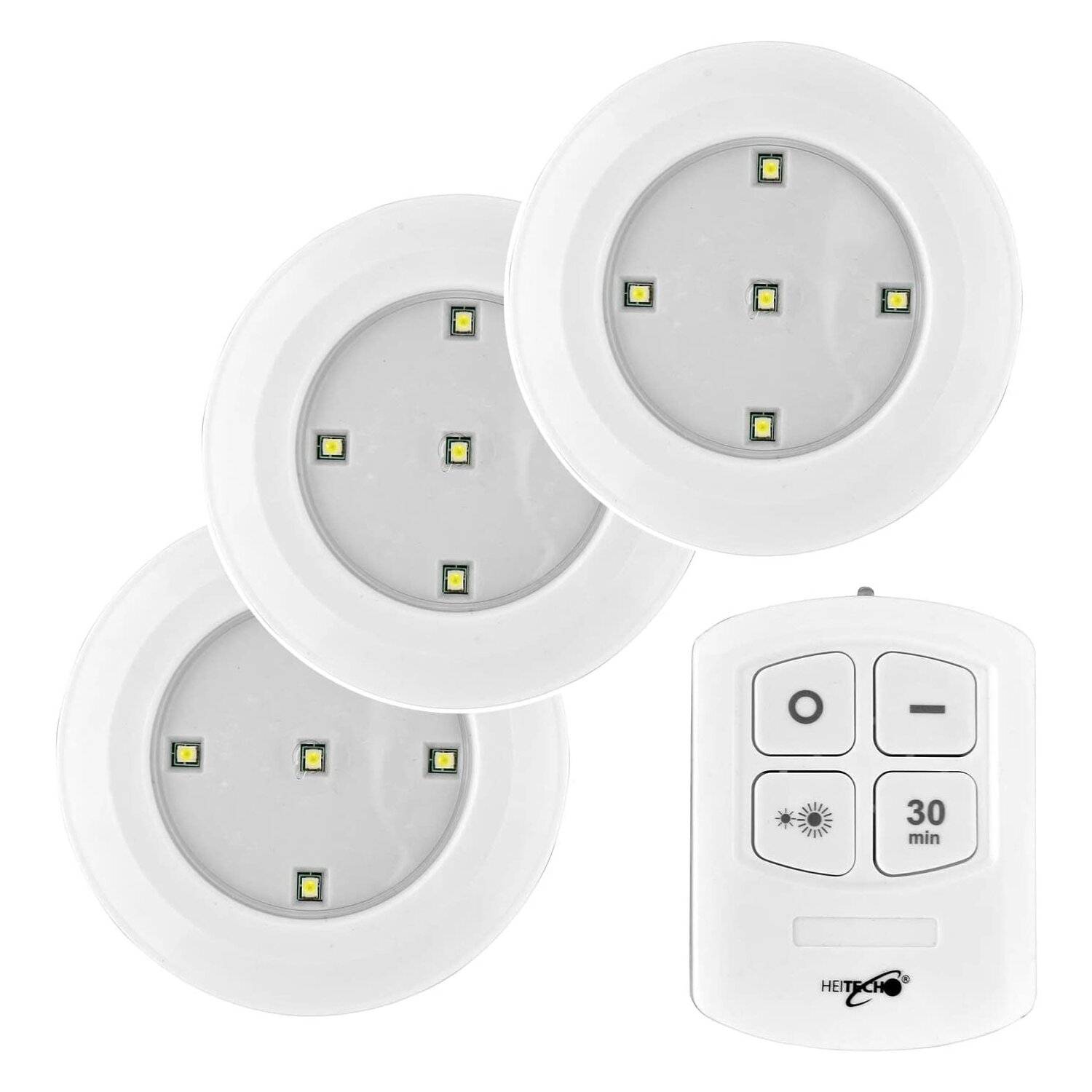 HEITECH LED Lichter mit Fernbedienung 3er Pack - Wandleuchte batteriebetrieben & dimmbar mit Timer für Innenbereich
