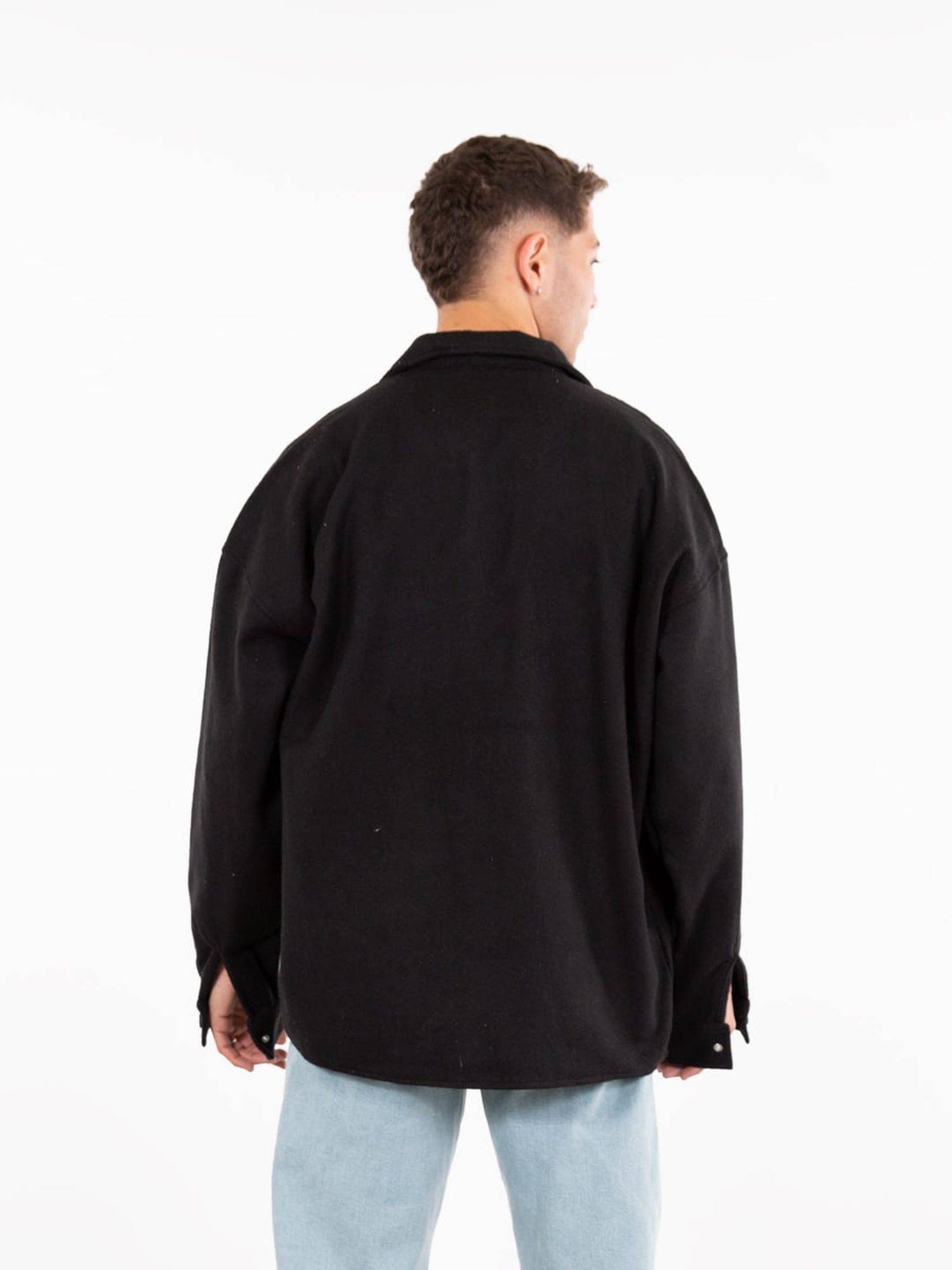 Hemdjacke Oversize Herren Kleidung Hemd Freizeit-Jacke Unisex Überhemd Overshirt S Schwarz