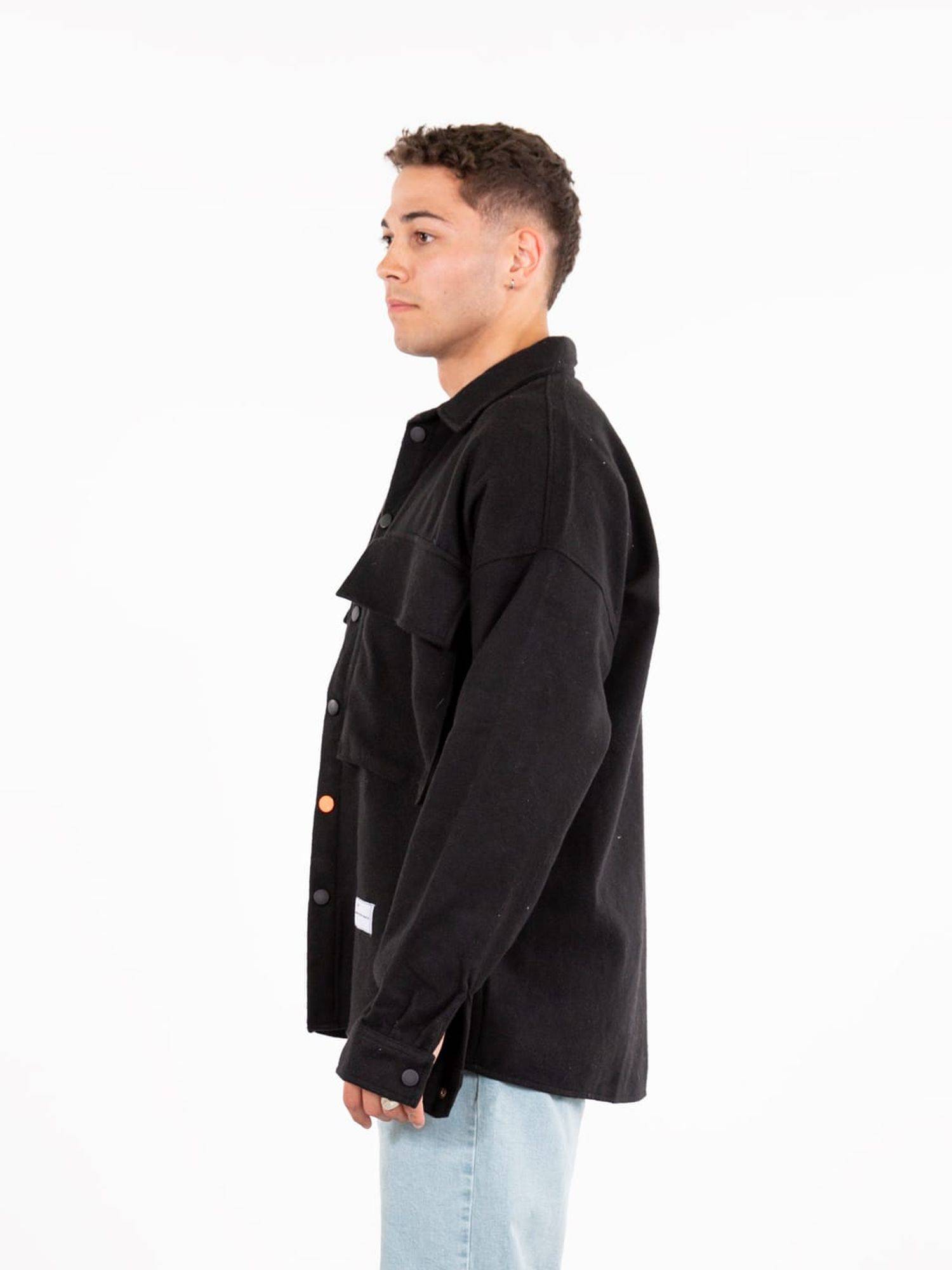 Hemdjacke Oversize Herren Kleidung Hemd Freizeit-Jacke Unisex Überhemd Overshirt S Schwarz