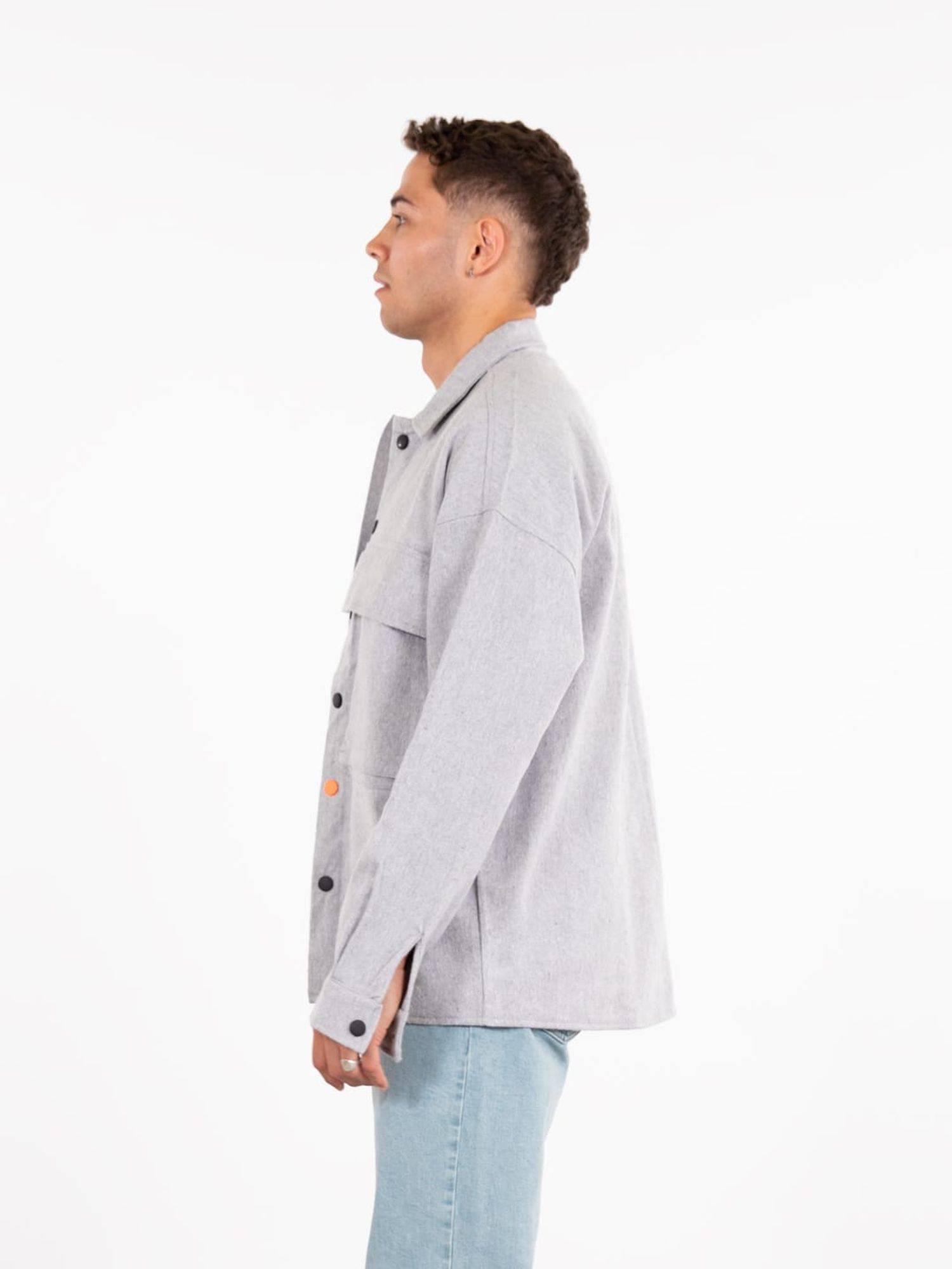 Hemdjacke Oversize Herren Kleidung Hemd Freizeit-Jacke Unisex Überhemd Overshirt S Grau