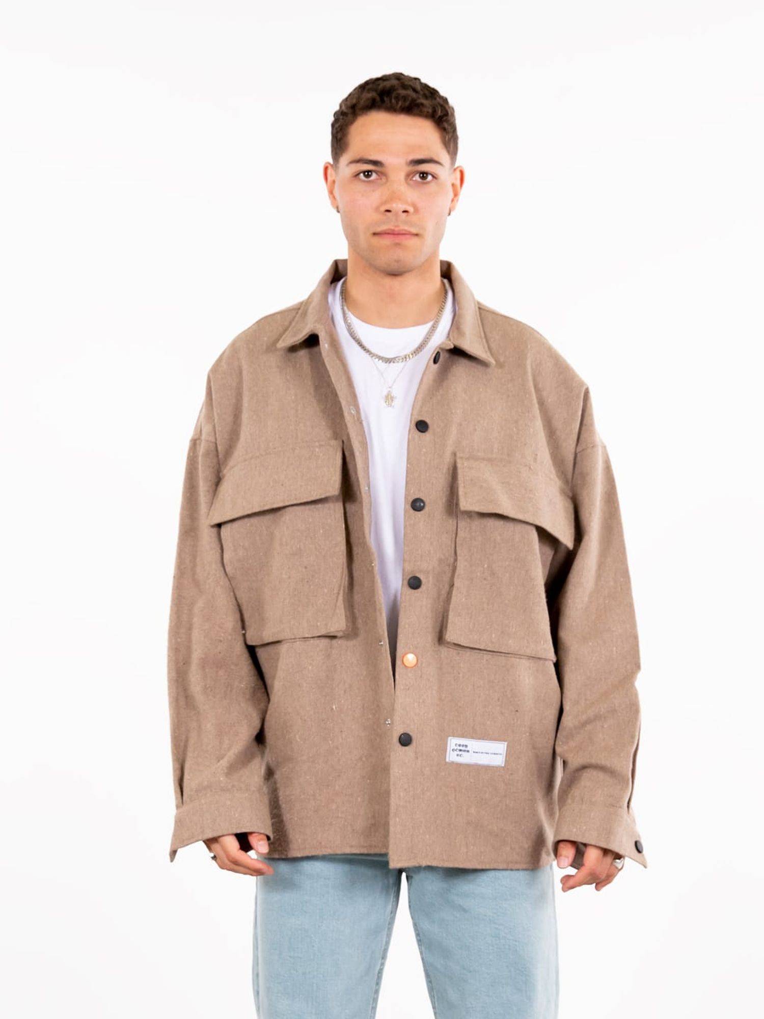 Hemdjacke Oversize Herren Kleidung Hemd Freizeit-Jacke Unisex Überhemd Overshirt M Braun