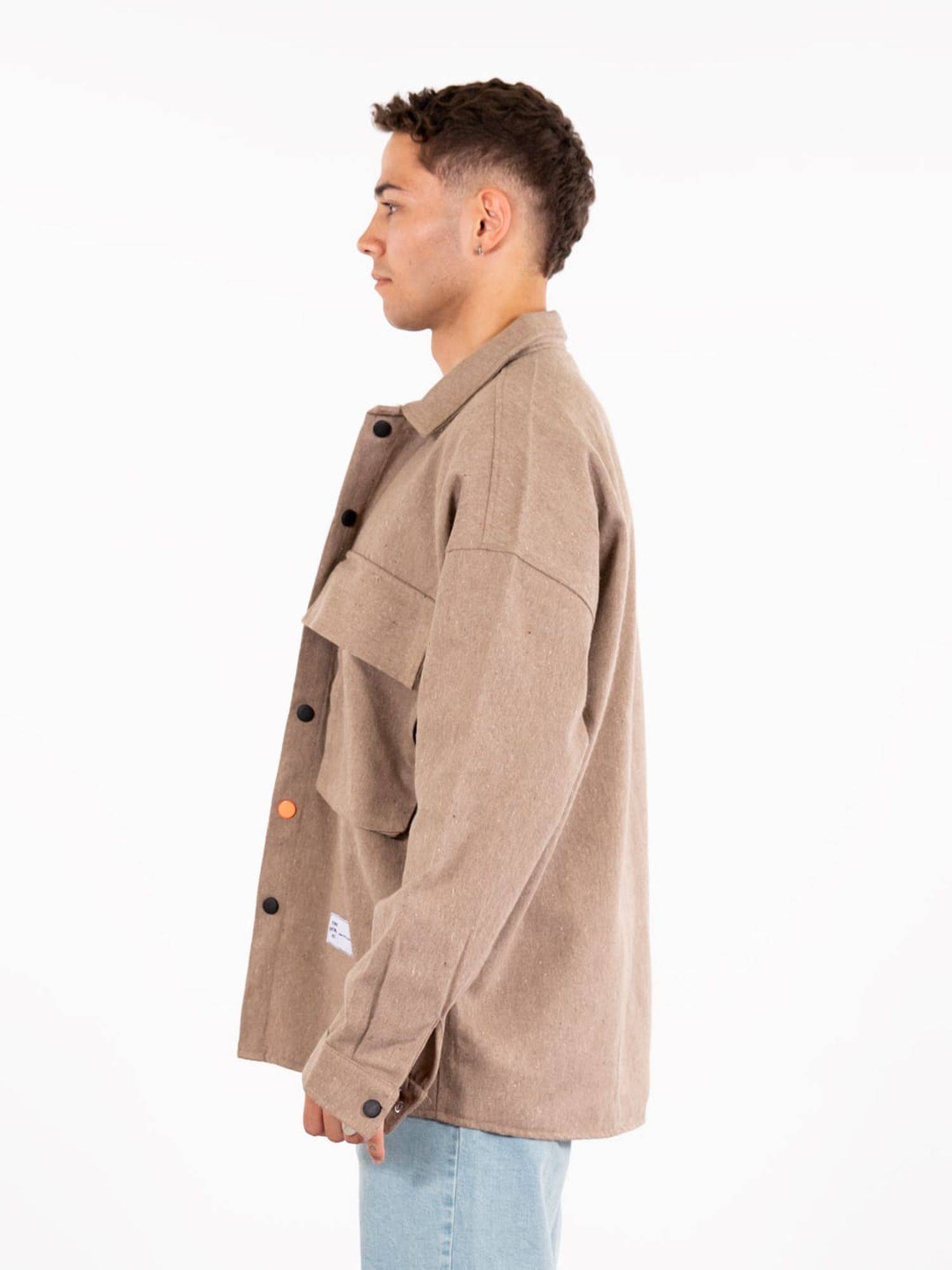 Hemdjacke Oversize Herren Kleidung Hemd Freizeit-Jacke Unisex Überhemd Overshirt M Braun