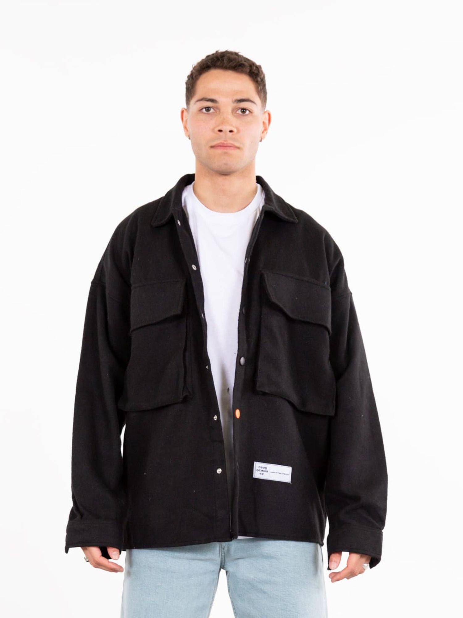 Hemdjacke Oversize Herren Kleidung Hemd Freizeit-Jacke Unisex Überhemd Overshirt M Schwarz