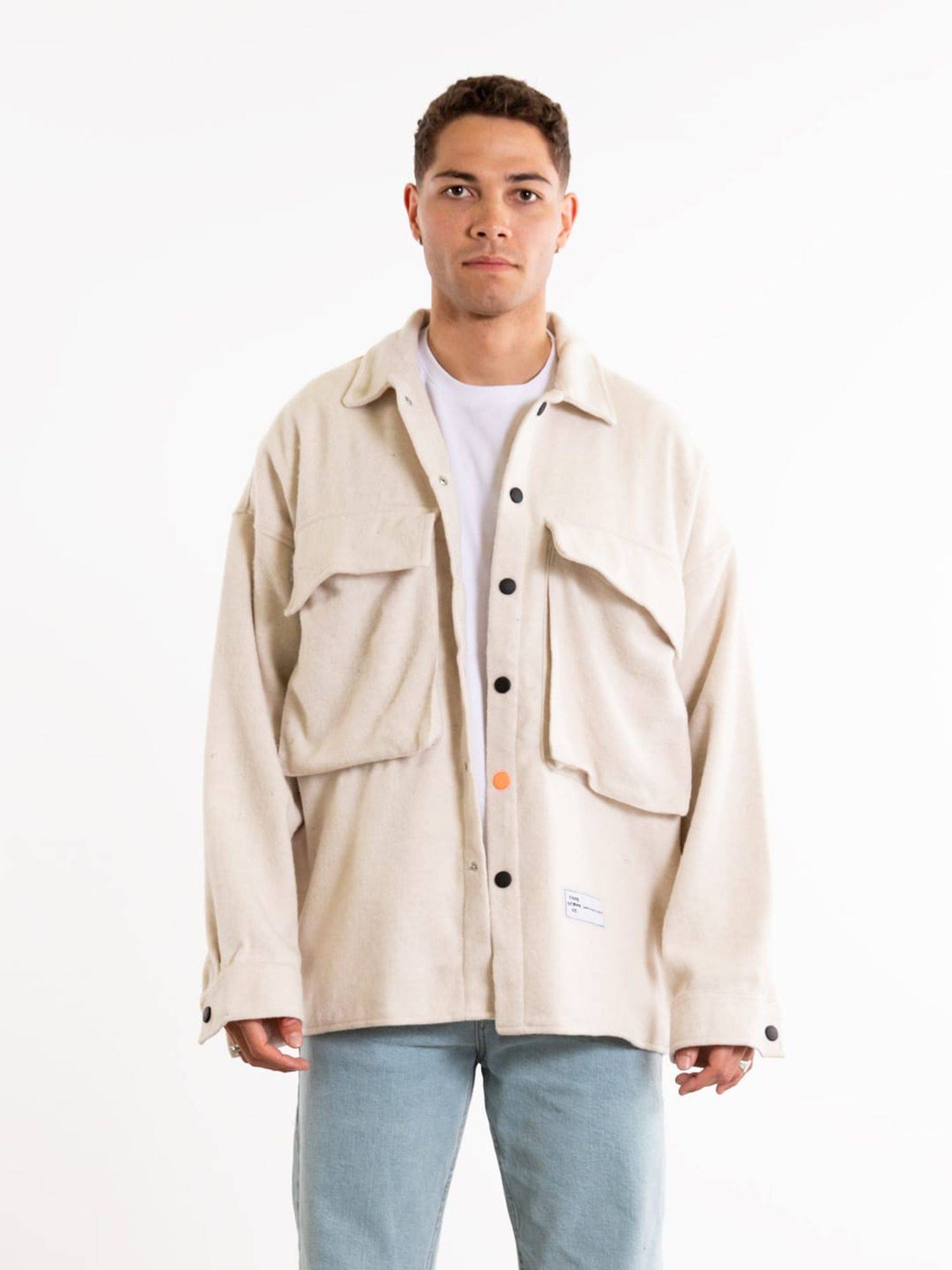 Hemdjacke Oversize Herren Kleidung Hemd Freizeit-Jacke Unisex Überhemd Overshirt L Weiß