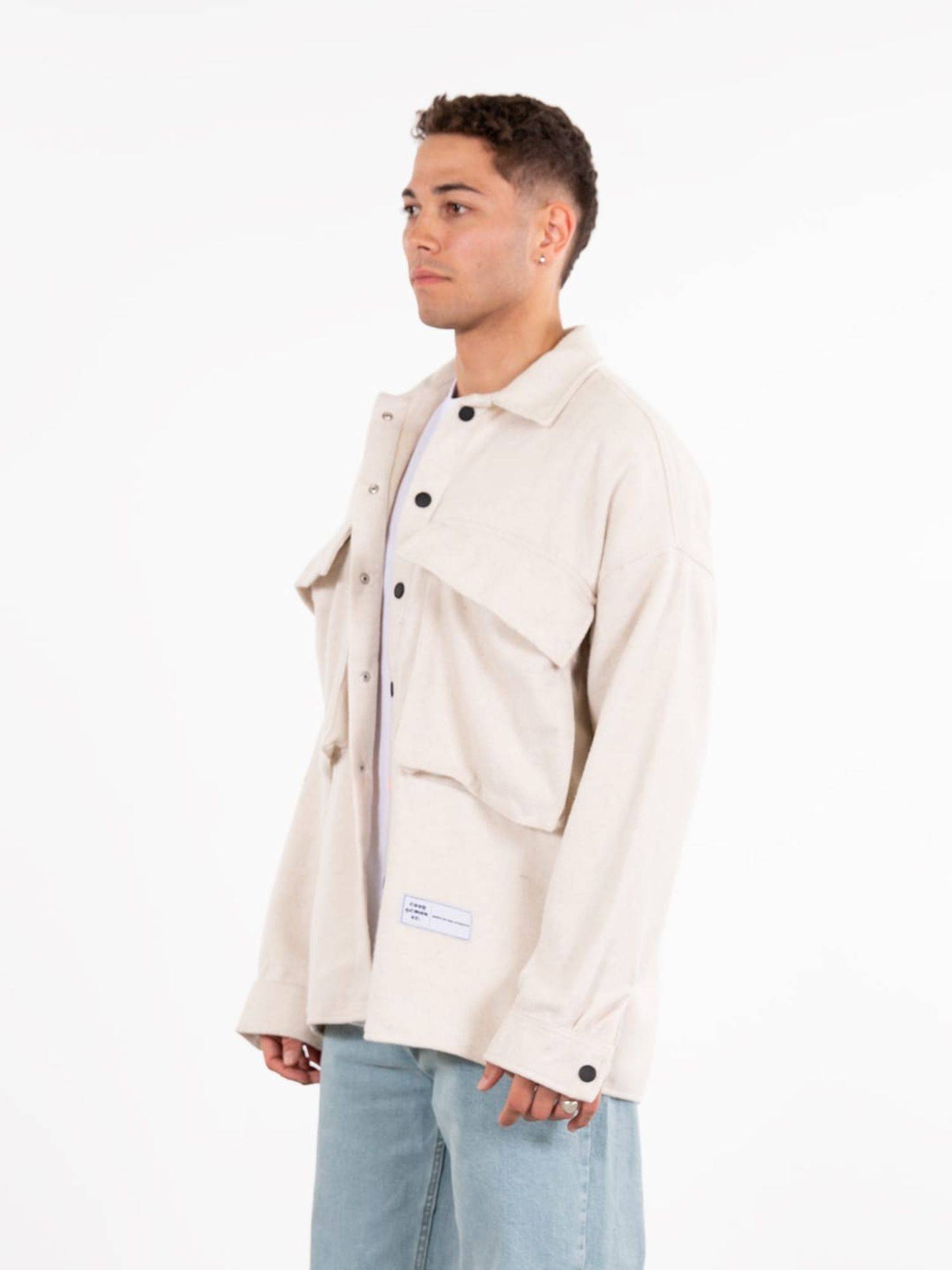 Hemdjacke Oversize Herren Kleidung Hemd Freizeit-Jacke Unisex Überhemd Overshirt L Weiß