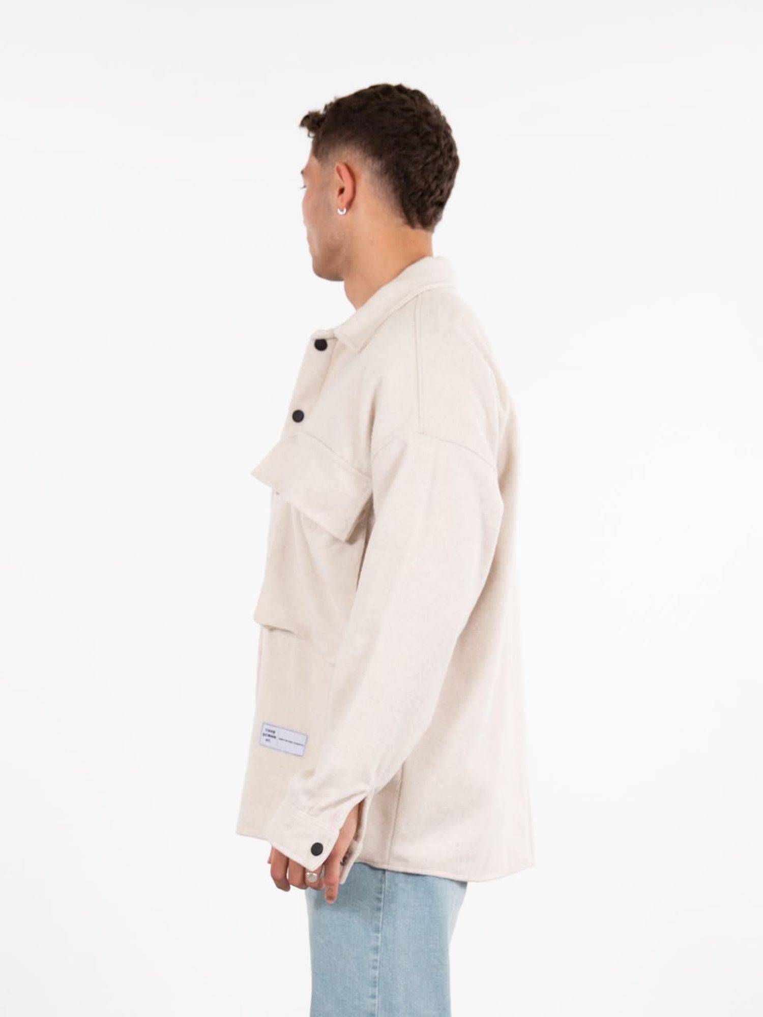 Hemdjacke Oversize Herren Kleidung Hemd Freizeit-Jacke Unisex Überhemd Overshirt L Weiß