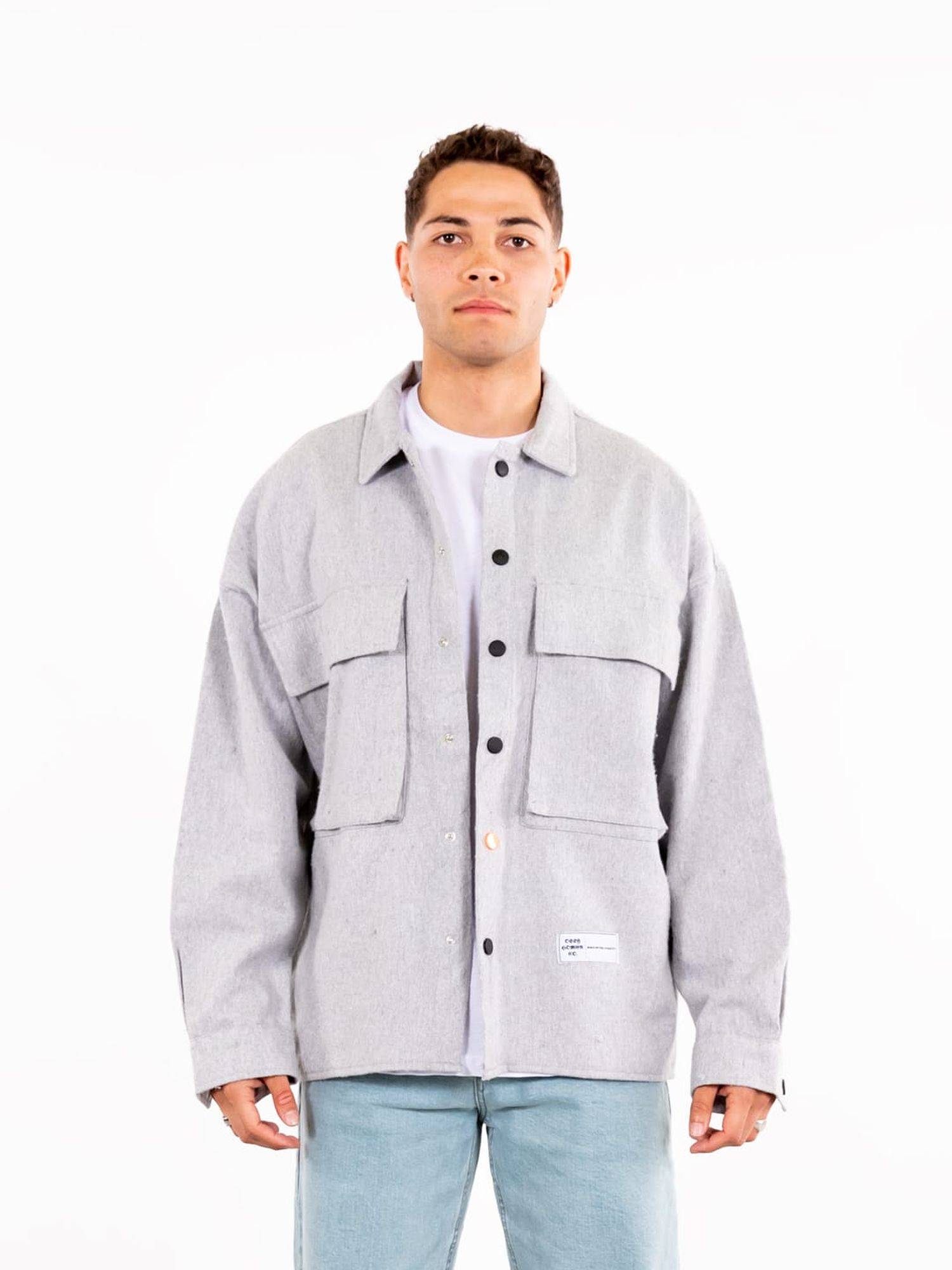 Hemdjacke Oversize Herren Kleidung Hemd Freizeit-Jacke Unisex Überhemd Overshirt L Grau