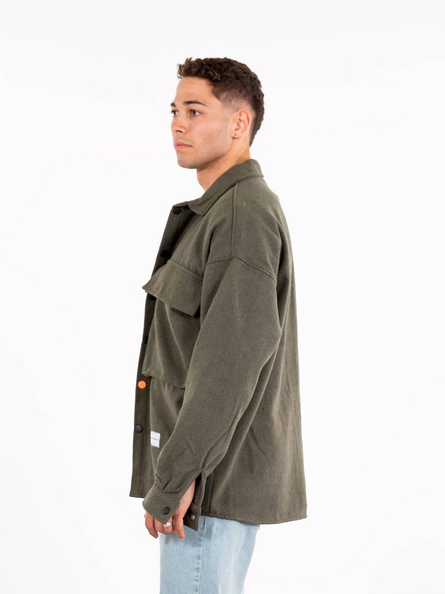 Hemdjacke Oversize Herren Kleidung Hemd Freizeit-Jacke Unisex Überhemd Overshirt L Khaki