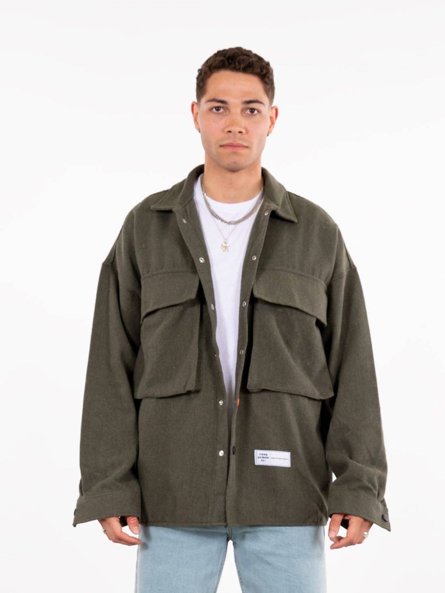 Hemdjacke Oversize Herren Kleidung Hemd Freizeit-Jacke Unisex Überhemd Overshirt XL Khaki