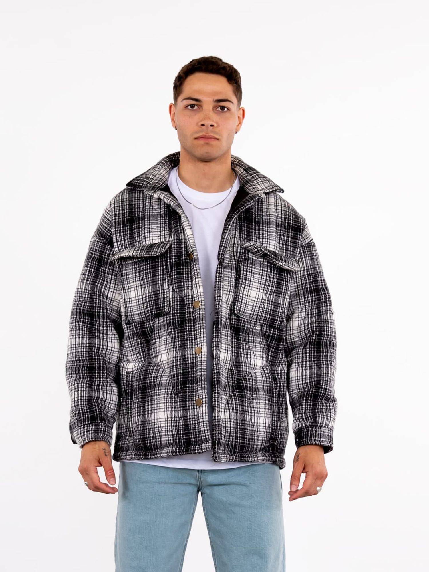 Lumberjacket Jacket Kapitone Herren Flanelljacke kariert Hemdjacke Holzfäller S Schwarz