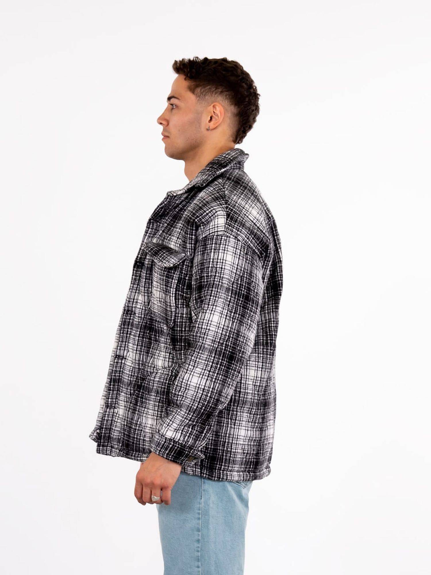 Lumberjacket Jacket Kapitone Herren Flanelljacke kariert Hemdjacke Holzfäller S Schwarz