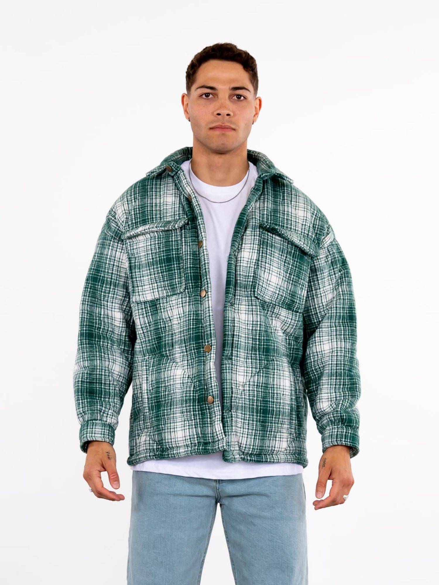 Lumberjacket Jacket Kapitone Herren Flanelljacke kariert Hemdjacke Holzfäller S Grün