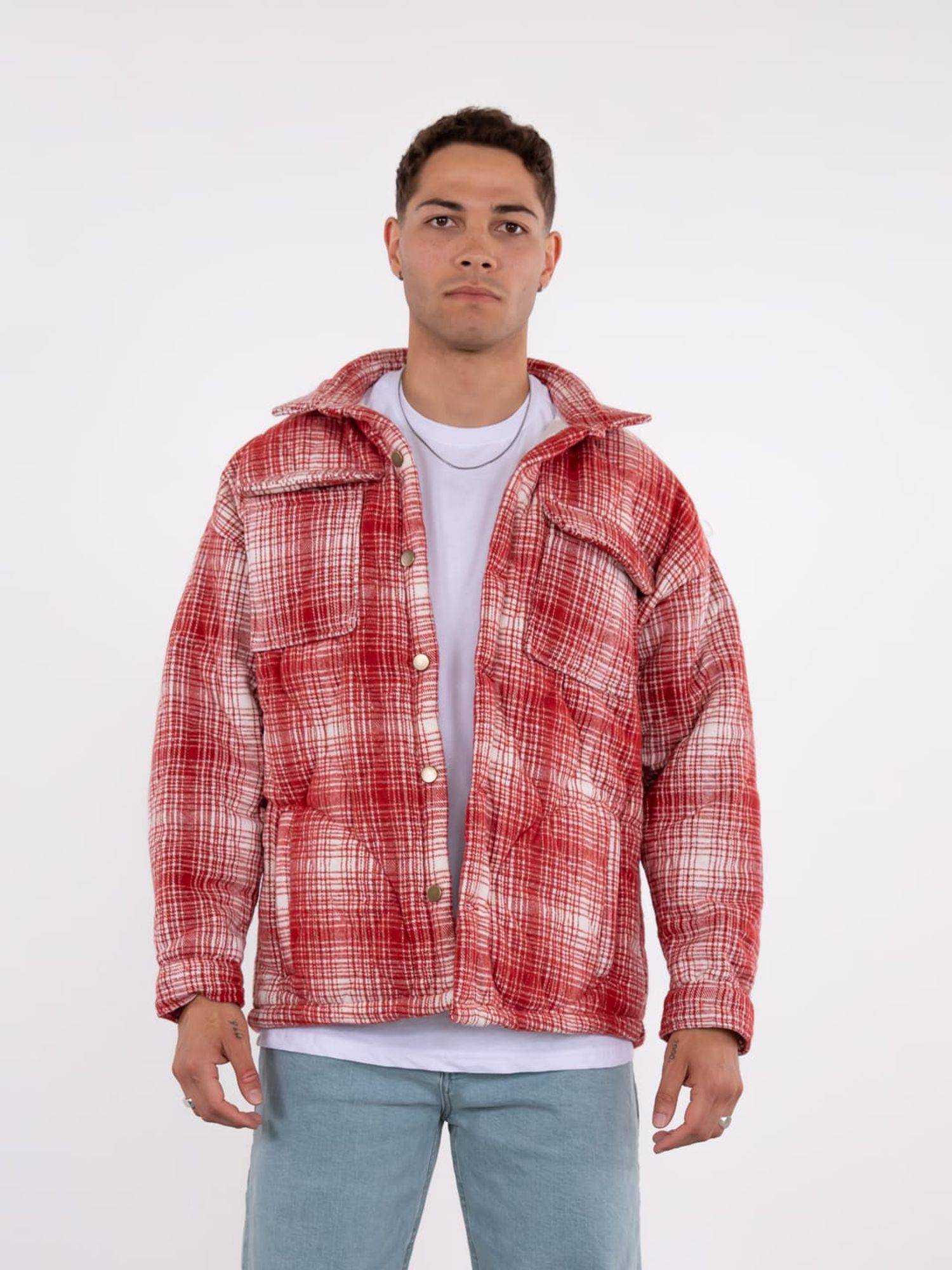 Lumberjacket Jacket Kapitone Herren Flanelljacke kariert Hemdjacke Holzfäller M Rot
