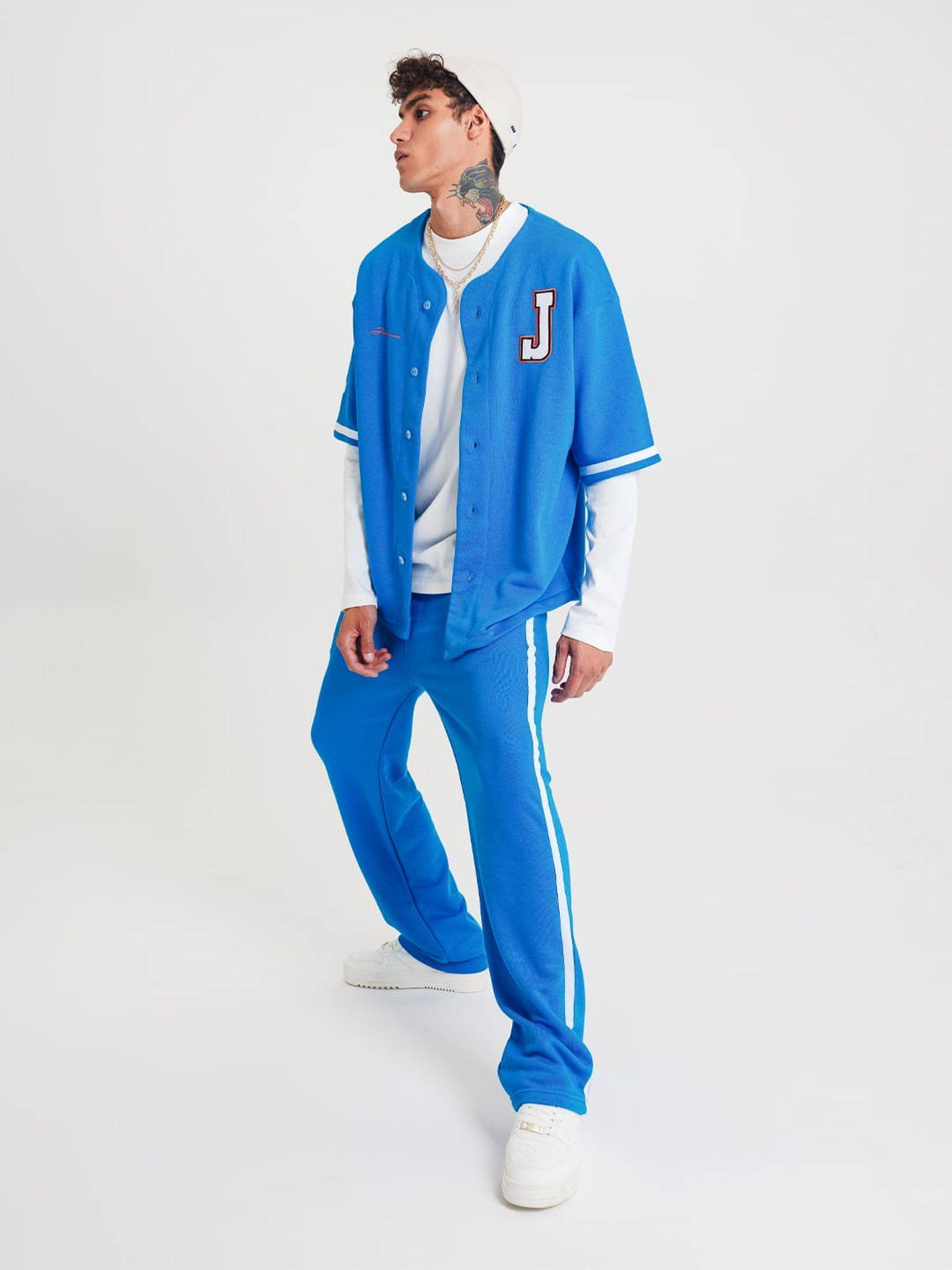 Set Baseball Hemd Hose Jogger Jogginganzug Sportanzug Oversize S Blau