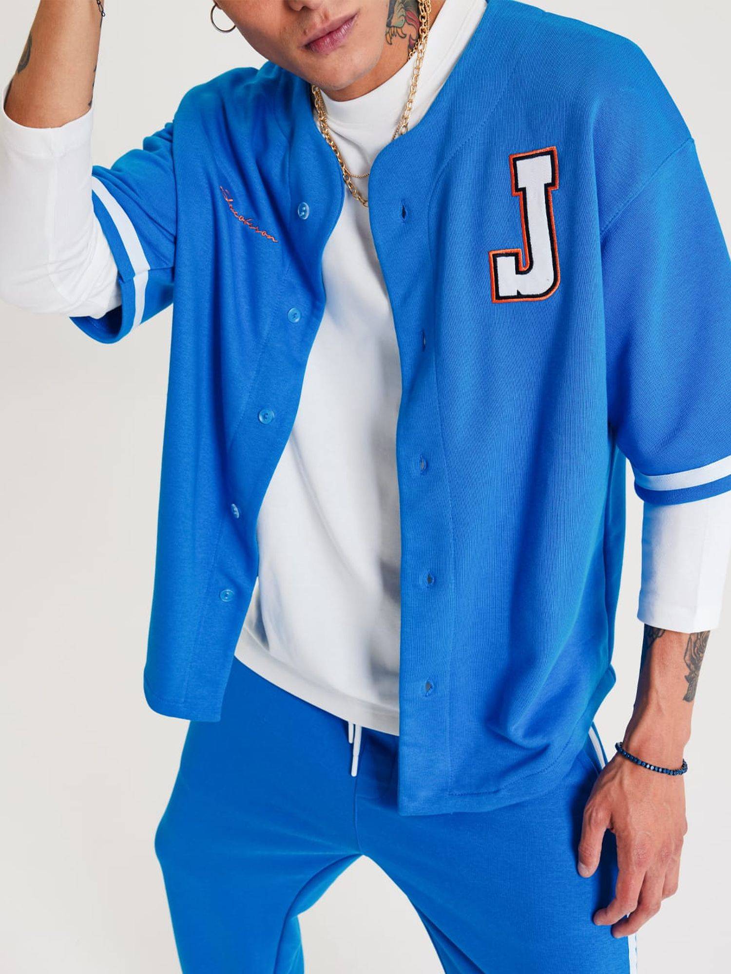 Set Baseball Hemd Hose Jogger Jogginganzug Sportanzug Oversize S Blau