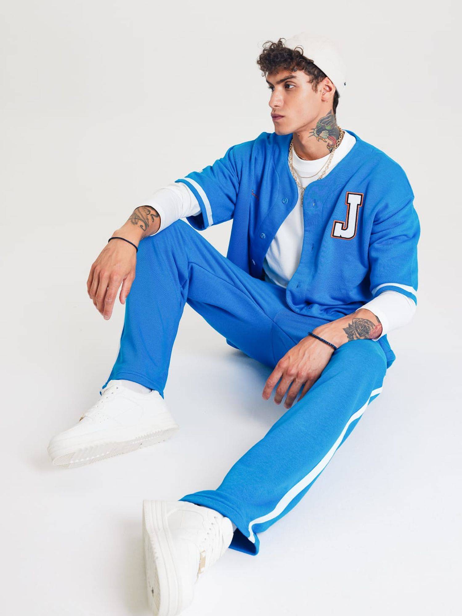 Set Baseball Hemd Hose Jogger Jogginganzug Sportanzug Oversize S Blau