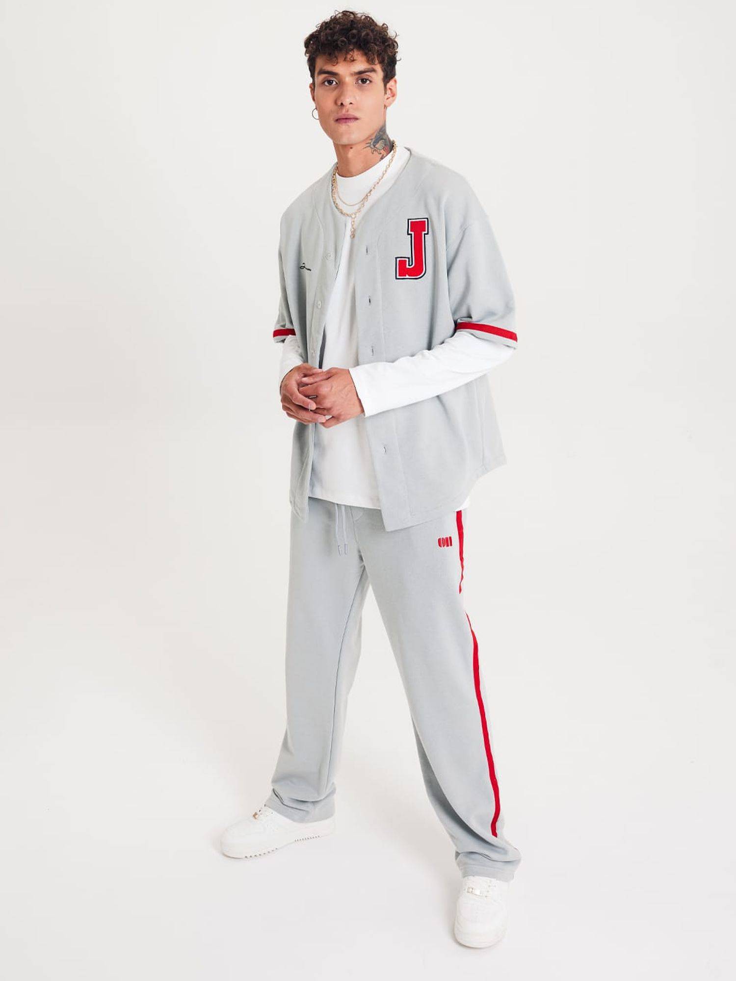 Set Baseball Hemd Hose Jogger Jogginganzug Sportanzug Oversize S Grau