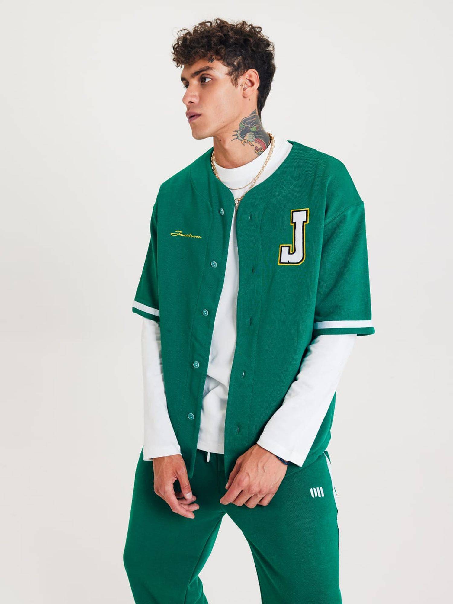 Set Baseball Hemd Hose Jogger Jogginganzug Sportanzug Oversize S Grün