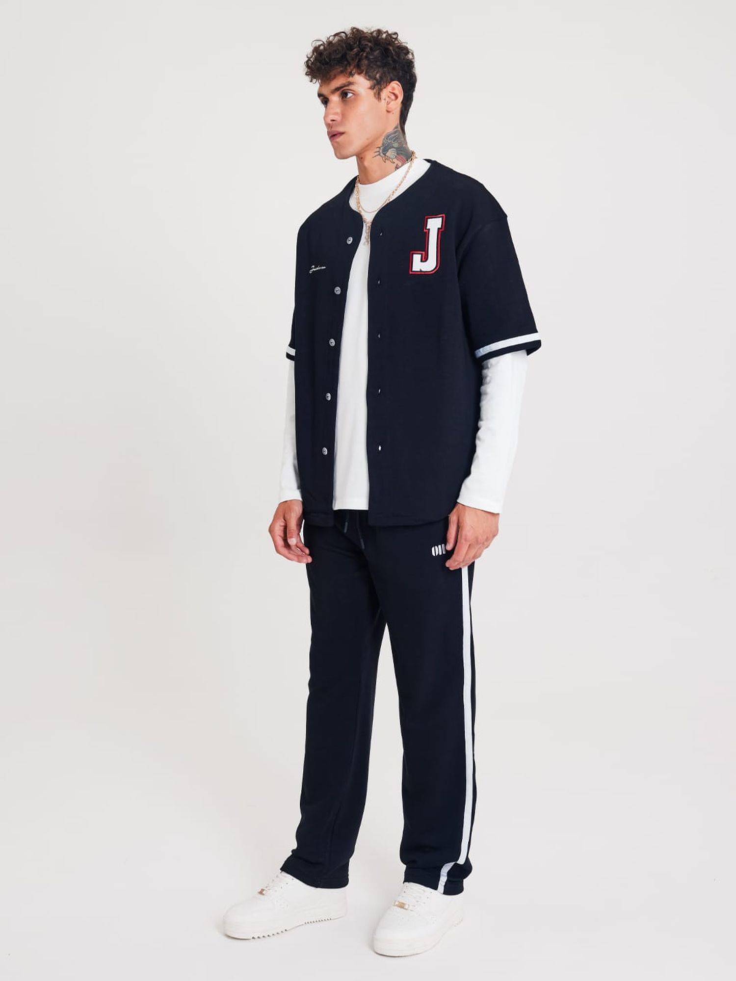 Set Baseball Hemd Hose Jogger Jogginganzug Sportanzug Oversize M Schwarz