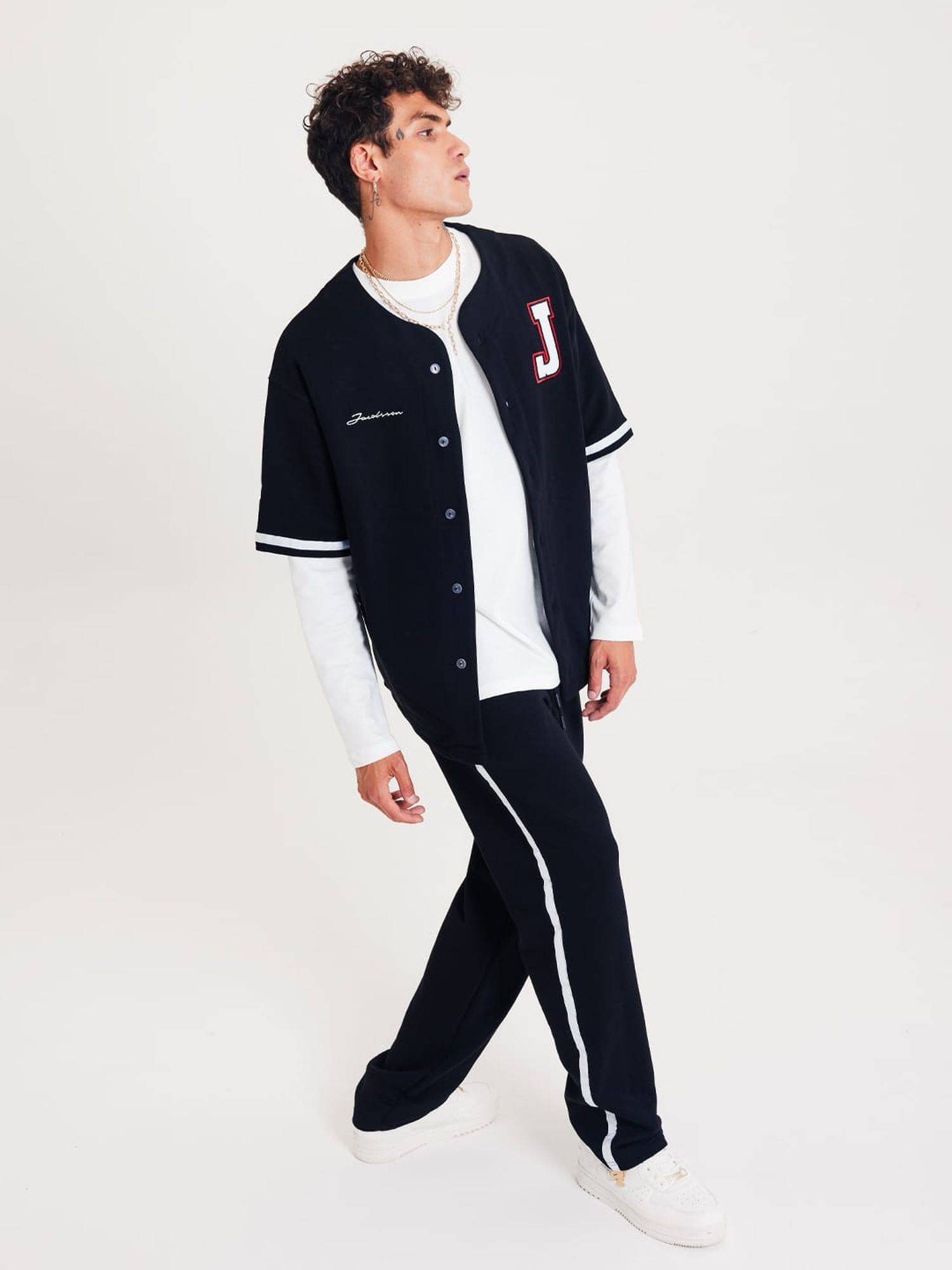 Set Baseball Hemd Hose Jogger Jogginganzug Sportanzug Oversize M Schwarz