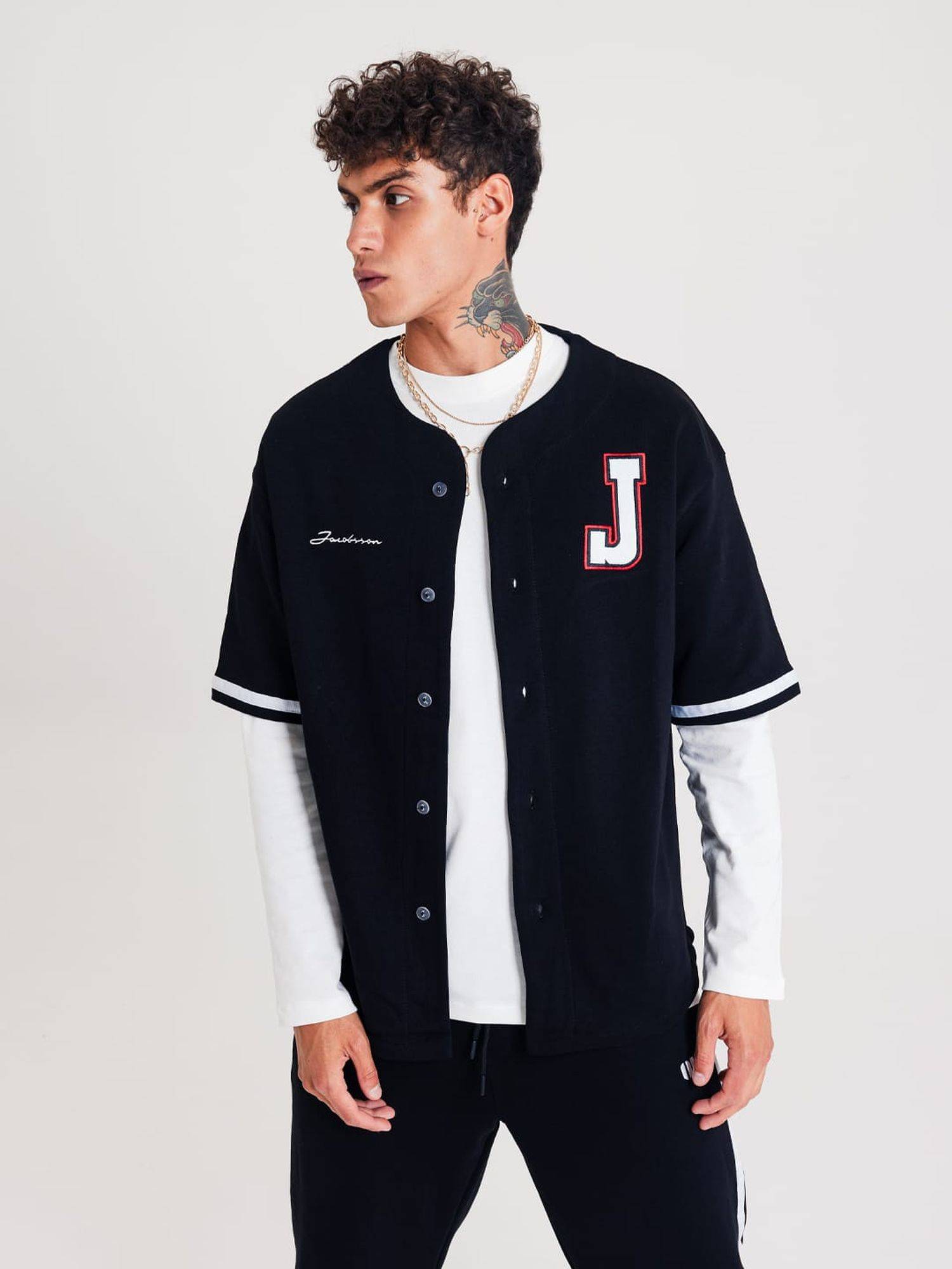 Set Baseball Hemd Hose Jogger Jogginganzug Sportanzug Oversize M Schwarz