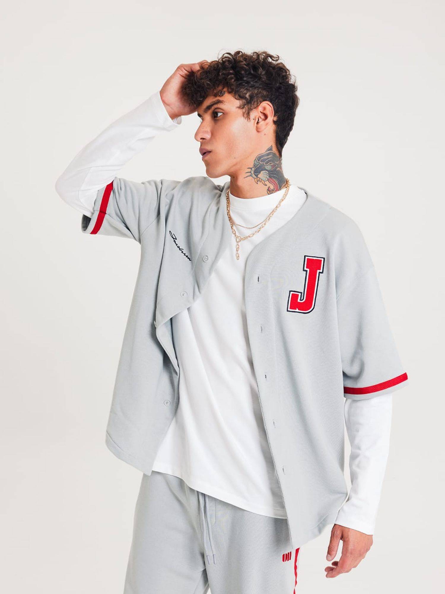 Set Baseball Hemd Hose Jogger Jogginganzug Sportanzug Oversize XL Grau