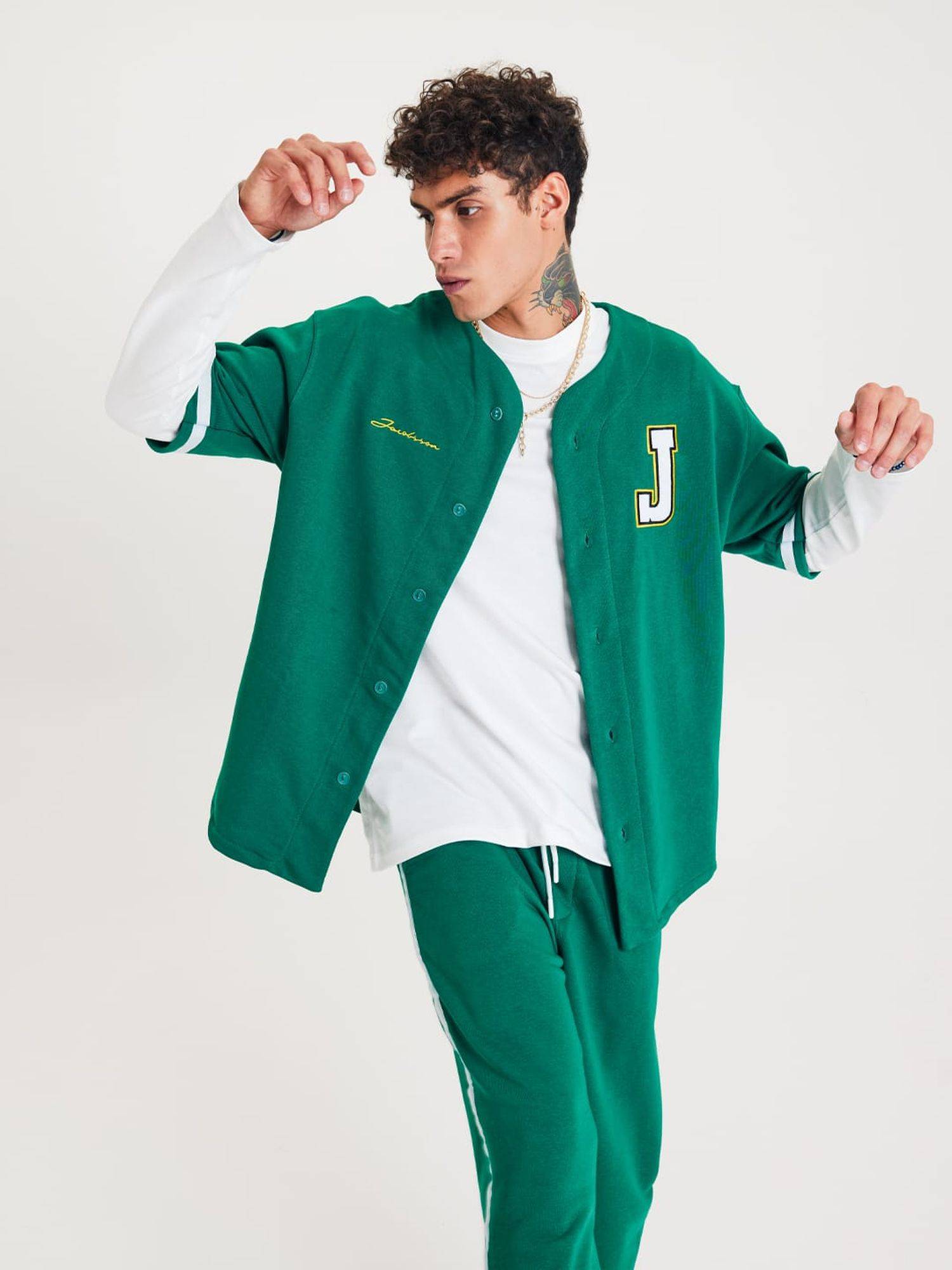 Set Baseball Hemd Hose Jogger Jogginganzug Sportanzug Oversize XL Grün