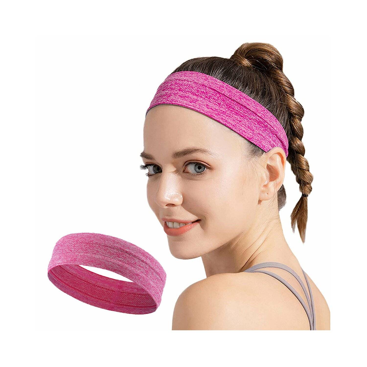 Elastisches Stirnband aus Stoff zum Laufen Fitness Pink