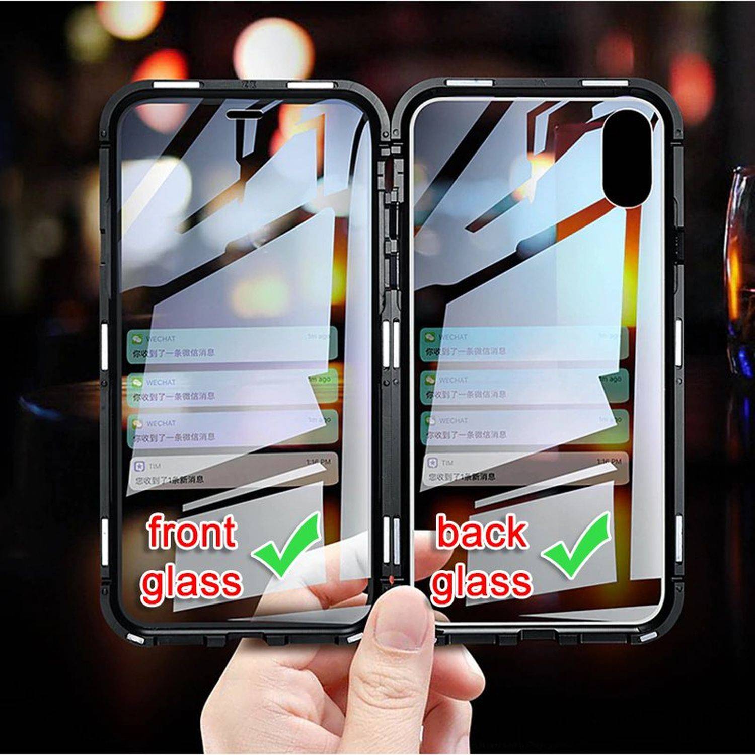 360° Magnet Full Slim Metall Case Schutz Tasche Handyhülle mit Schutzglas Vorderseite und Rückseite Schwarz iPhone 14