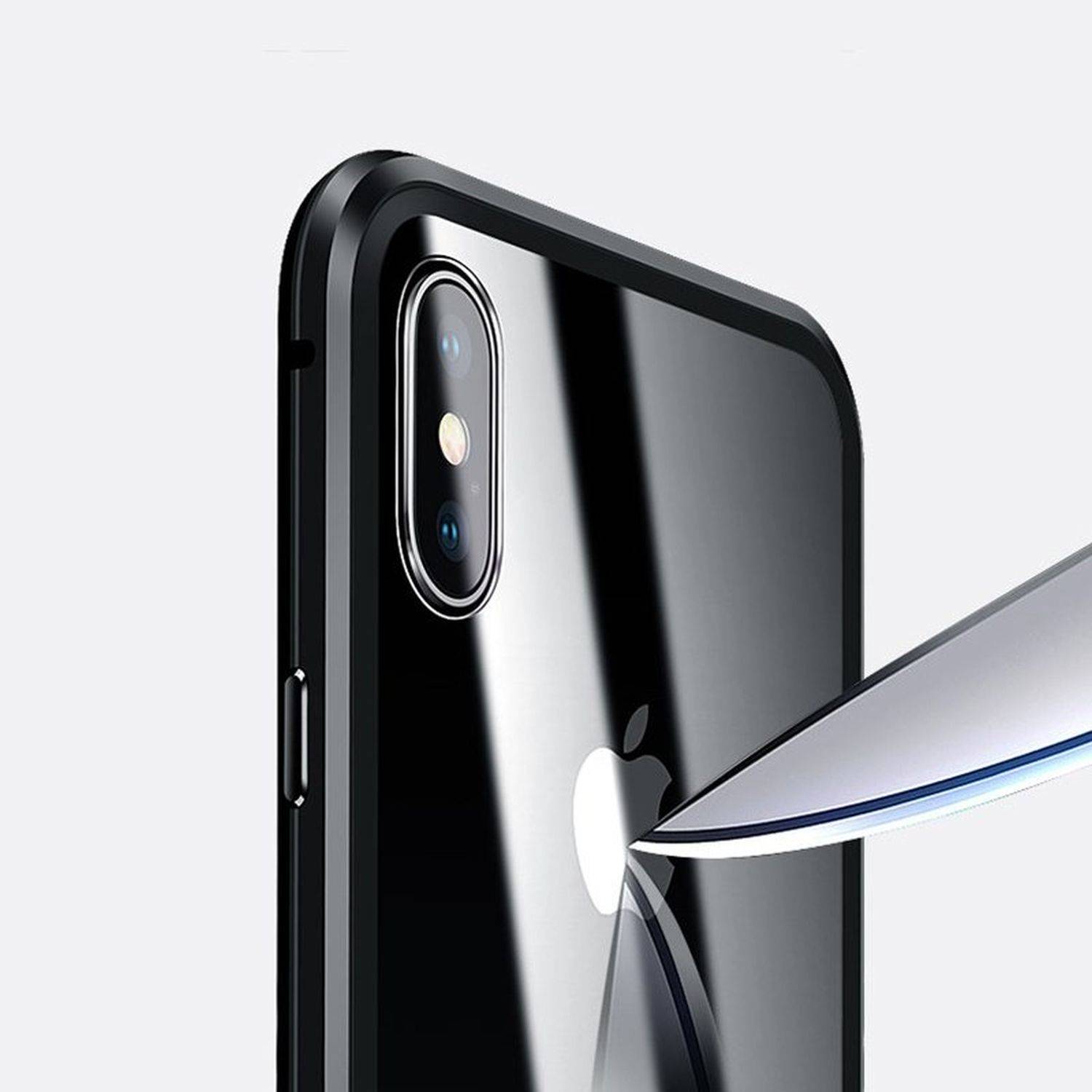 360° Magnet Full Slim Metall Case Schutz Tasche Handyhülle mit Schutzglas Vorderseite & Rückseite Schwarz iPhone 14 Pro