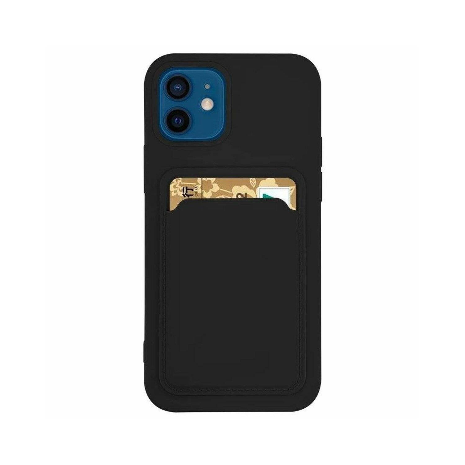 Card Case Silikon Portemonnaie Handyhülle mit Kartenfach Cover Bumper kompatibel mit iPhone 14 Plus Schwarz
