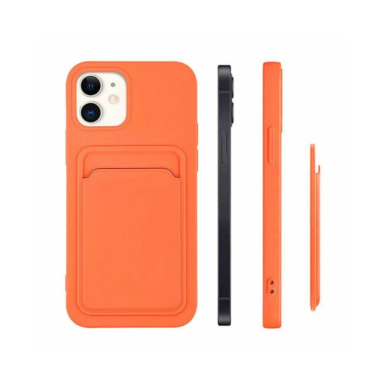 Card Case Silikon Portemonnaie Handyhülle mit Kartenfach Cover Bumper kompatibel mit iPhone 14 Plus Schwarz