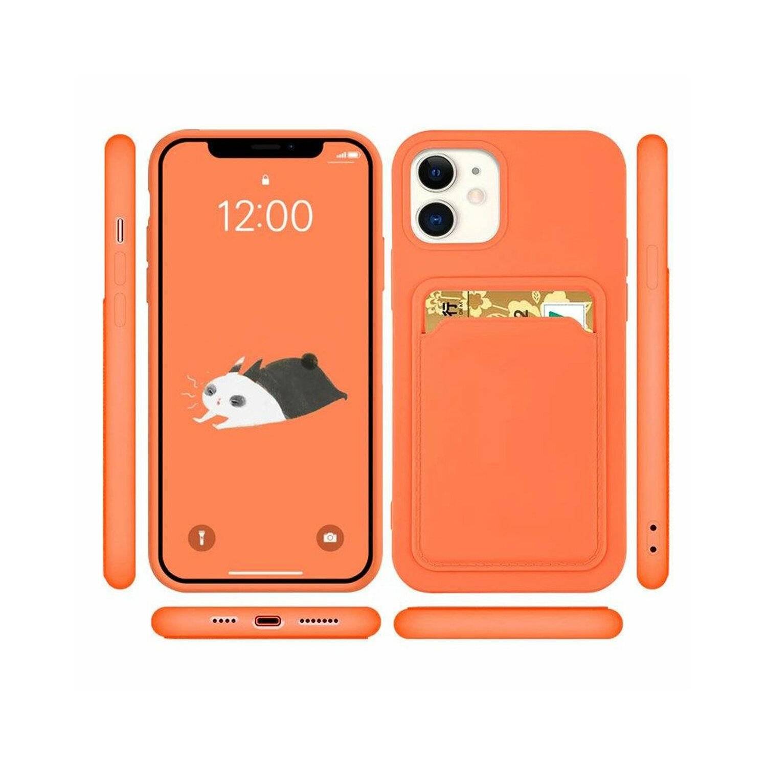 Card Case Silikon Portemonnaie Handyhülle mit Kartenfach Cover Bumper kompatibel mit iPhone 14 Plus Schwarz