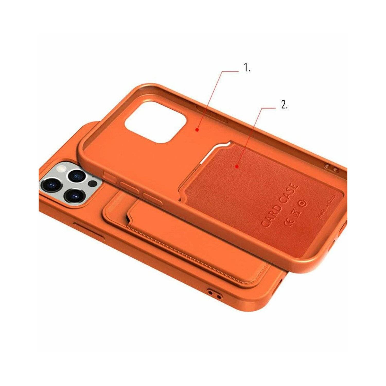 Card Case Silikon Portemonnaie Handyhülle mit Kartenfach Cover Bumper kompatibel mit iPhone 14 Plus Schwarz