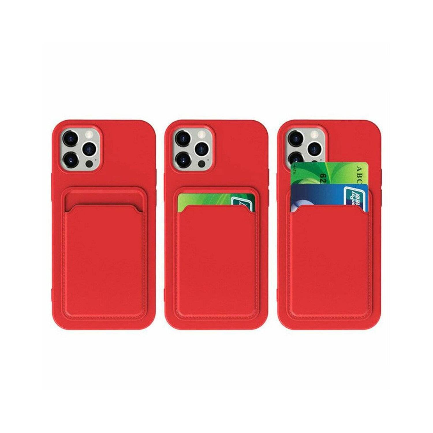 Card Case Silikon Portemonnaie Handyhülle mit Kartenfach Cover Bumper kompatibel mit iPhone 14 Plus Dunkelgrün