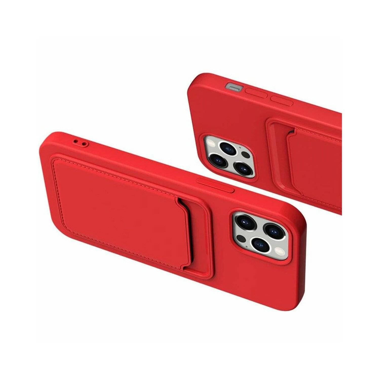 Card Case Silikon Portemonnaie Handyhülle mit Kartenfach Cover Bumper kompatibel mit iPhone 14 Plus Dunkelgrün