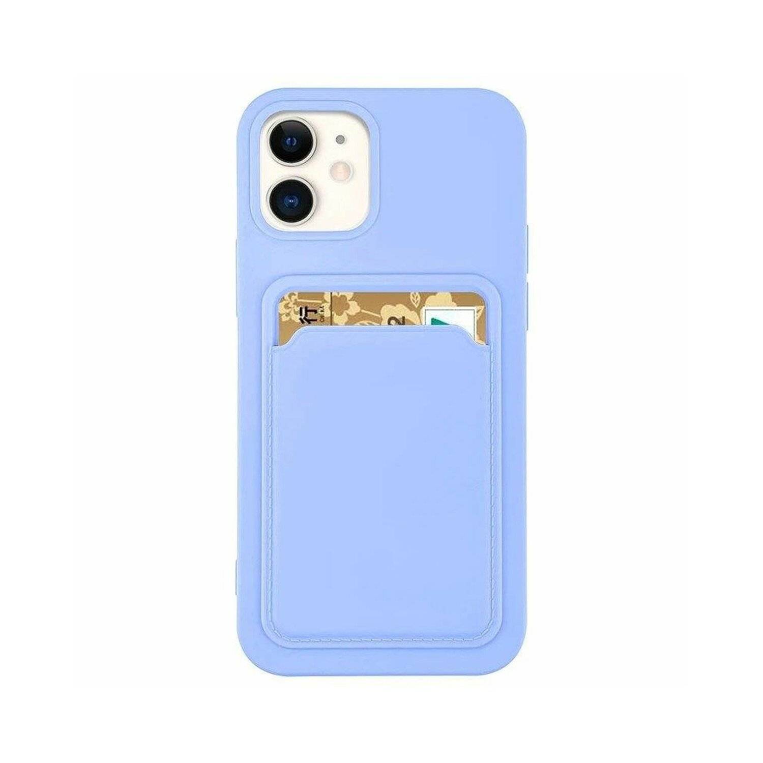Card Case Silikon Portemonnaie Handyhülle mit Kartenfach Cover Bumper kompatibel mit iPhone 14 Plus Lila