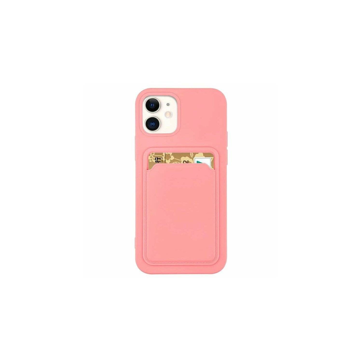 Card Case Silikon Portemonnaie Handyhülle mit Kartenfach Cover Bumper kompatibel mit iPhone 14 Plus Rose