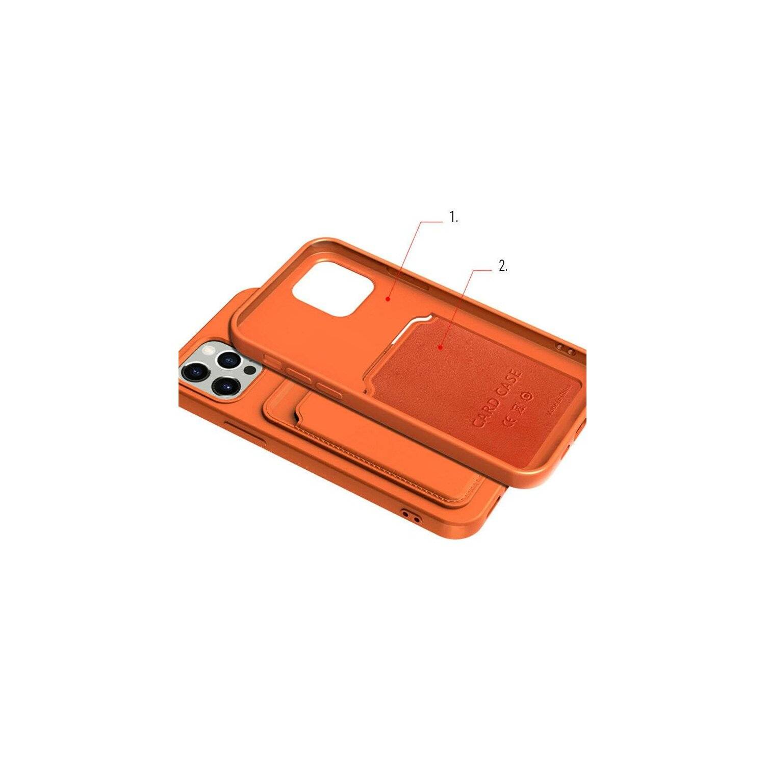 Card Case Silikon Portemonnaie Handyhülle mit Kartenfach Cover Bumper kompatibel mit iPhone 14 Plus Rose