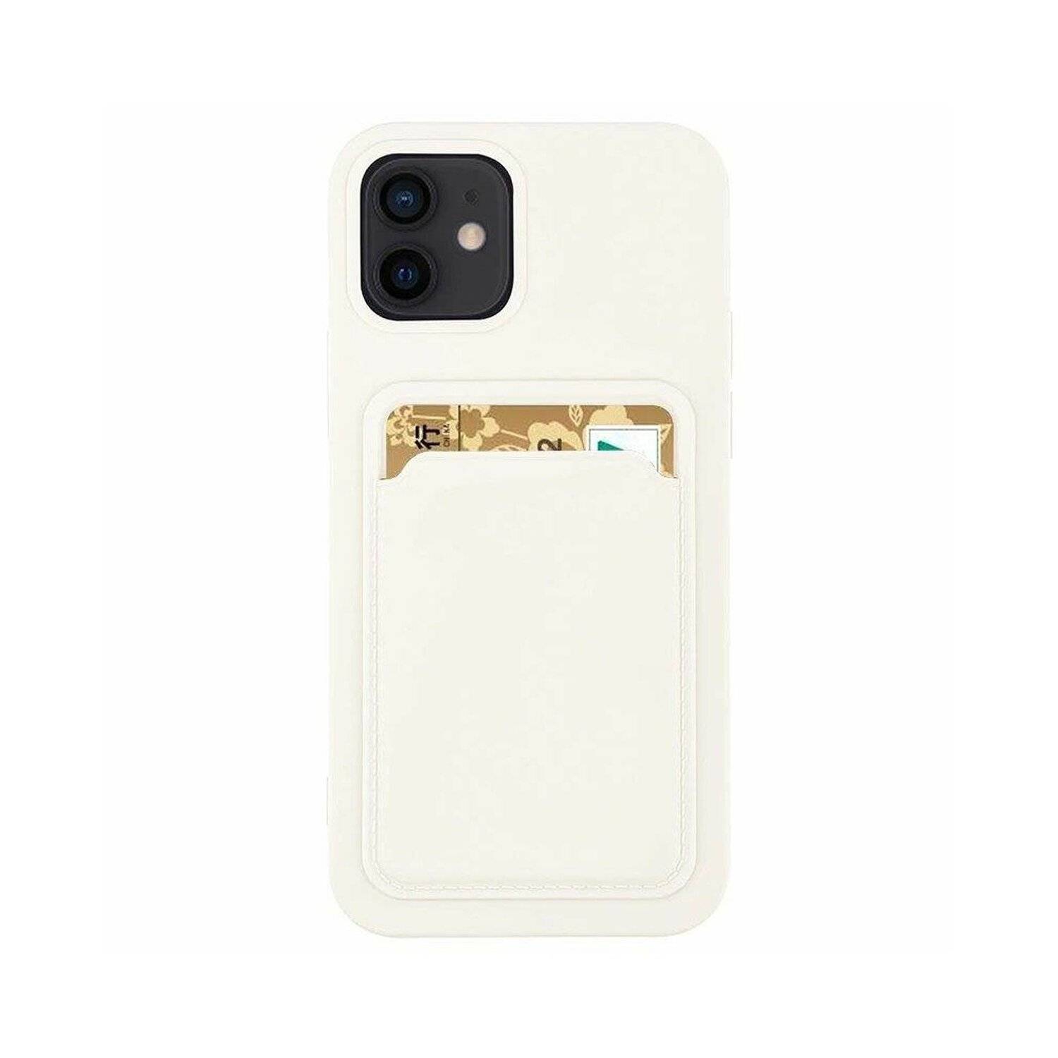 Card Case Silikon Portemonnaie Handyhülle mit Kartenfach Cover Bumper kompatibel mit iPhone 14 Plus Weiß