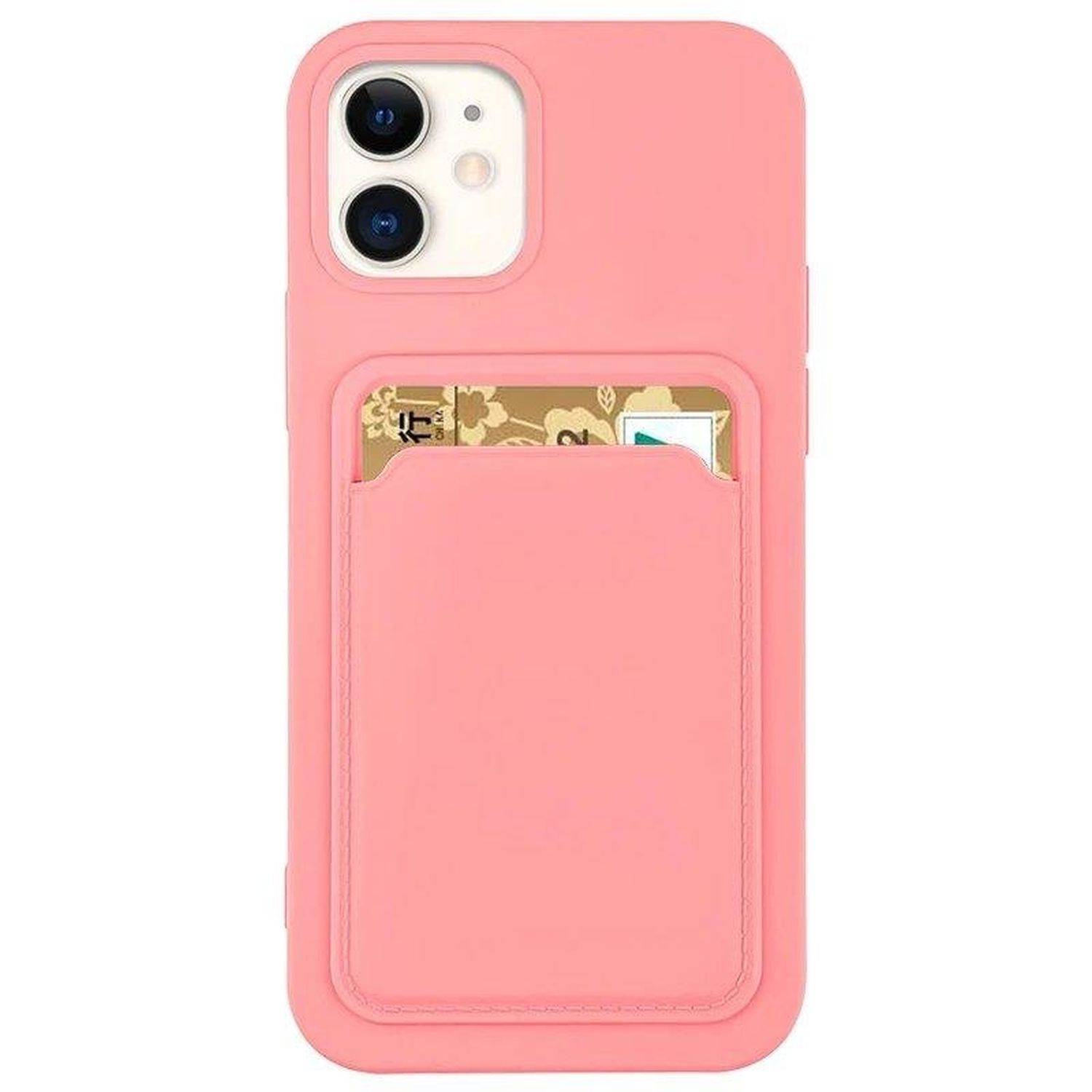 Card Case Silikon Portemonnaie Handyhülle mit Kartenfach Cover Bumper kompatibel mit iPhone 14 Pro Max Rose