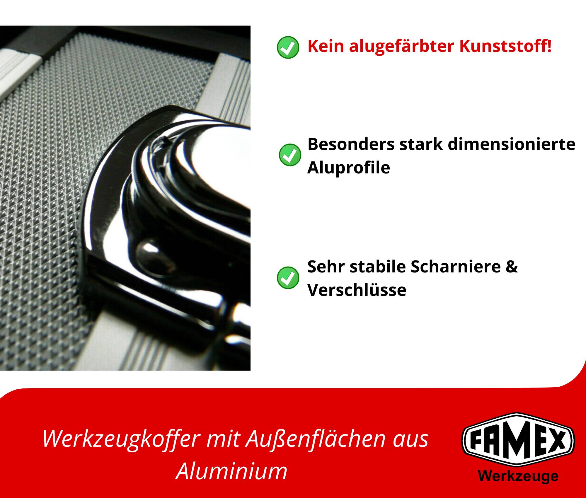 FAMEX 420-88 Alu Werkzeugkoffer PROFESSIONAL bestückt mit Werkzeug Set - Werkzeuge aus CV-Stahl, Top-Qualität