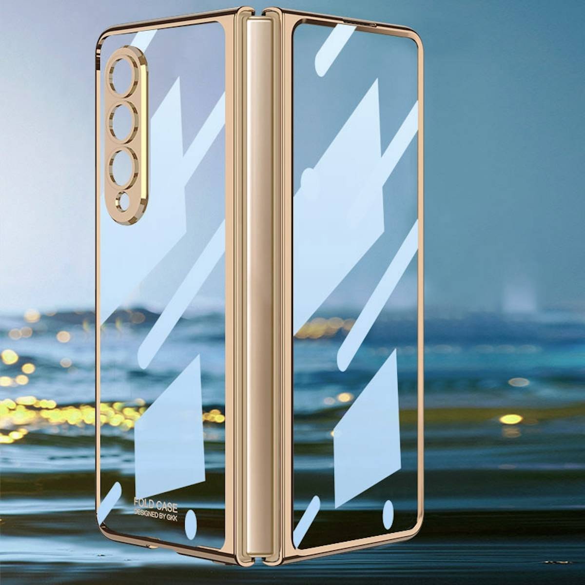 Für Samsung Galaxy Z Fold4 5G Kunststoff / Glas 360 Grad Schutz Handy Tasche Hülle Etuis Gold