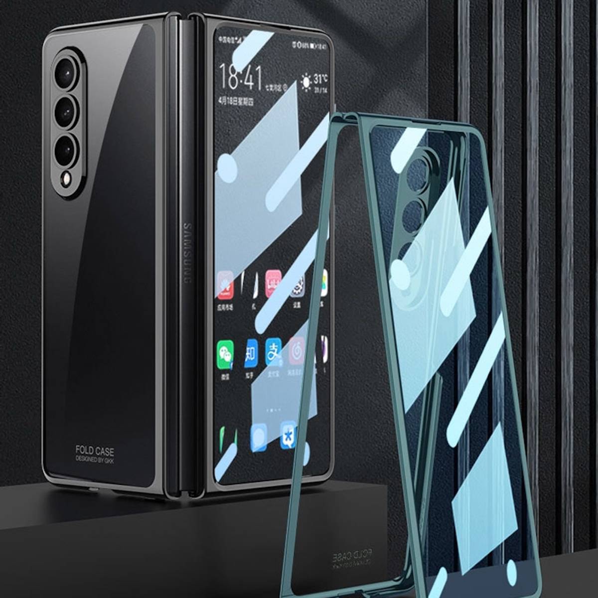 Für Samsung Galaxy Z Fold4 5G Kunststoff / Glas 360 Grad Schutz Handy Tasche Hülle Etuis Gold