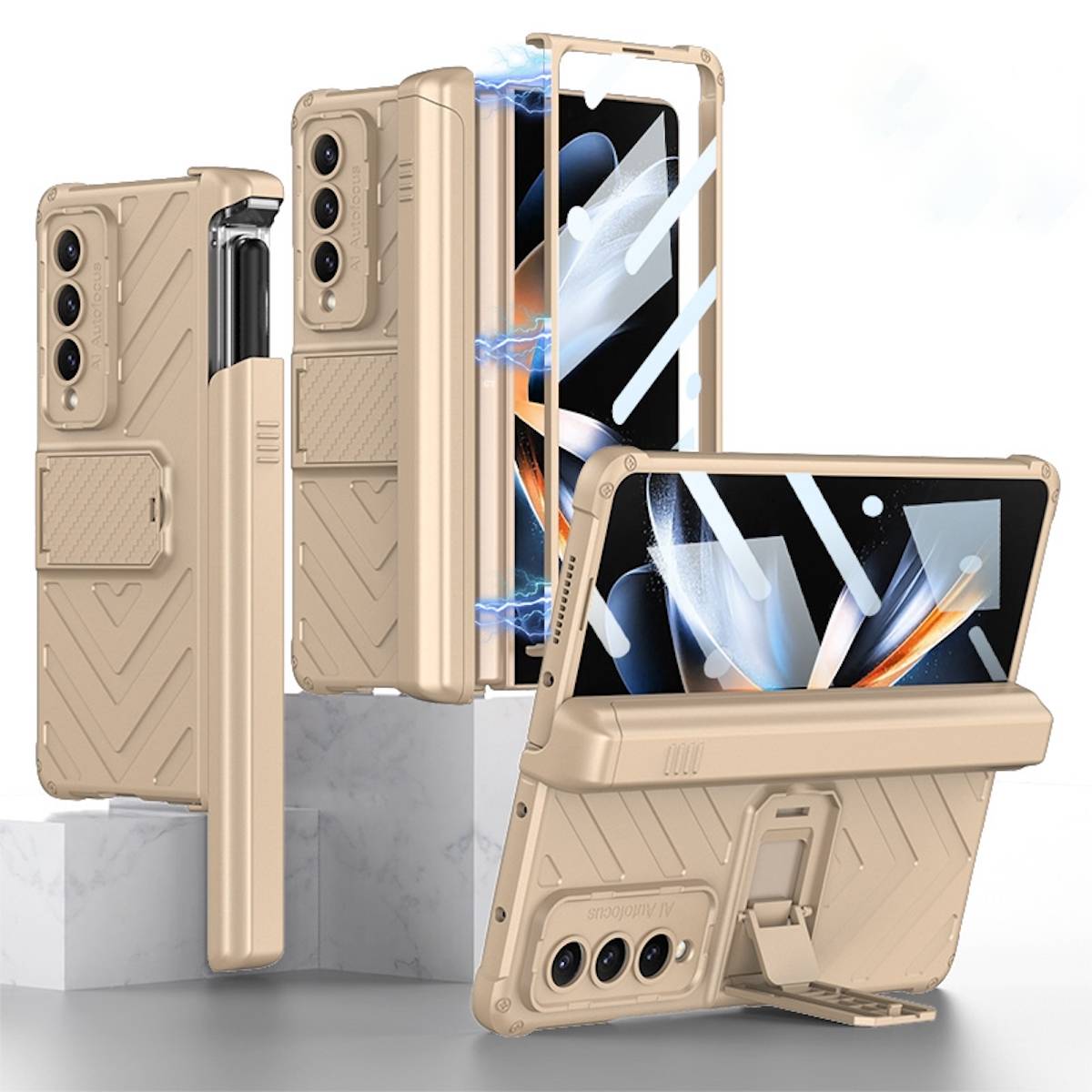 Für Samsung Galaxy Z Fold4 5G Armor Flip Kunststoff Handy Tasche Hülle Etuis Gold