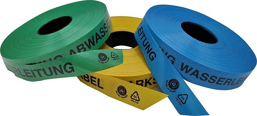 Trassen-Warnband 250 m Achtung Glasfaserkabel aus mind. 80% Regranulat Blauer Engel zertifiziert