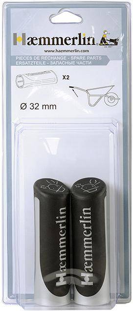 Packung mit zwei schwarzen Hämmerlin-Ersatzradteilen, gekennzeichnet mit Ø 32 mm, in durchsichtiger Kunststoff-Blisterverpackung.