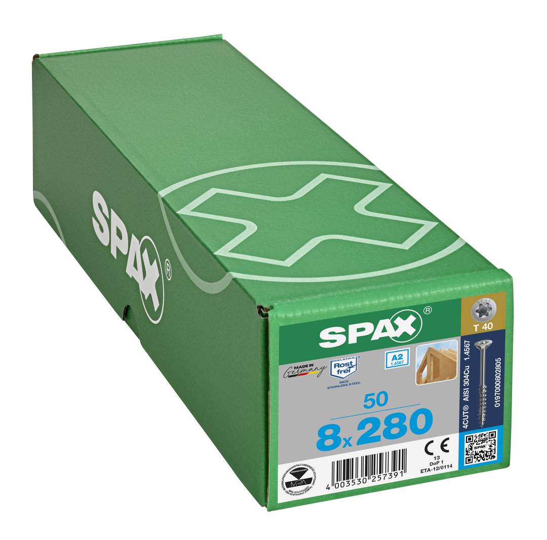 SPAX - Edelstahl A2 - Senkkopf T-STAR plus TX 40 - 8x280 mm - Teilgewinde