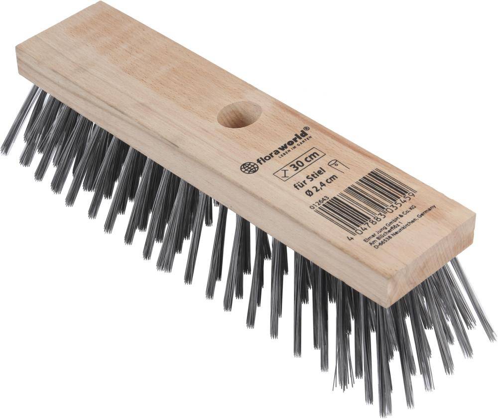Drahtbürste mit Holzgriff, beschriftet mit 